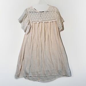 Umgee Ivory Embroidered Lace Swingy Mini Boho Babydoll Dress sz Large